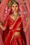 Shyam Narayan Prasad_Red Brocade, Net Tassels, Embroidery, Applique And Thread Work Bridal Lehenga Set _at_Aza_Fashions