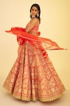 Shop_Shyam Narayan Prasad_Red Silk Embroidered Gota And Thread Work Panelled Bridal Lehenga Set With Sleeves 