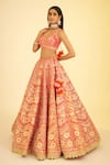 Buy_Shyam Narayan Prasad_Red Silk Embroidered Gota And Thread Work Panelled Bridal Lehenga Set With Sleeves _Online_at_Aza_Fashions