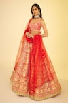 Shyam Narayan Prasad_Red Silk Embroidered Gota And Thread Work Panelled Bridal Lehenga Set With Sleeves _at_Aza_Fashions