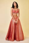 Shyam Narayan Prasad_Red Brocade Embroidered Zardozi Work Leaf Neck Sharara Blouse Set _Online_at_Aza_Fashions