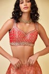 Buy_Shyam Narayan Prasad_Red Brocade Embroidered Zardozi Work Leaf Neck Sharara Blouse Set _Online_at_Aza_Fashions