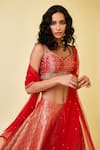 Shyam Narayan Prasad_Red Brocade Embroidered Zardozi Work Leaf Neck Sharara Blouse Set _at_Aza_Fashions