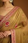 Buy_Shyam Narayan Prasad_Yellow Chanderi Applique Saree With Blouse_Online_at_Aza_Fashions