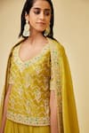 Shyam Narayan Prasad_Green Chanderi Silk Gota Patti, Embroidery, Sequins, Tassels V-neck Sharara Set _at_Aza_Fashions