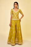 Shyam Narayan Prasad_Green Chanderi Silk Gota Patti, Embroidery, Sequins, Tassels V-neck Sharara Set _Online_at_Aza_Fashions