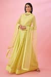 Shop_Shyam Narayan Prasad_Yellow Modal Satin Floral Patchwork Anarkali Set_Online_at_Aza_Fashions