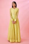 Buy_Shyam Narayan Prasad_Yellow Modal Satin Floral Patchwork Anarkali Set_Online_at_Aza_Fashions