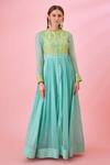 Shyam Narayan Prasad_Blue Modal Satin Floral Patchwork Embroidered Anarkali Set_Online_at_Aza_Fashions