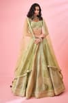 Shop_Shyam Narayan Prasad_Green Silk Embroidered Gota And Thread Work Chevron Panelled Bridal Lehenga Set _Online_at_Aza_Fashions