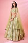 Shyam Narayan Prasad_Green Silk Embroidered Gota And Thread Work Chevron Panelled Bridal Lehenga Set _at_Aza_Fashions