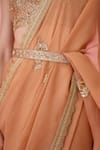 Buy_Shyam Narayan Prasad_Orange Brocade Embroidery Zardozi Leaf Neck Border Saree With Blouse  _Online_at_Aza_Fashions