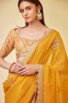 Buy_Shyam Narayan Prasad_Yellow Brocade Embroidery Zardozi Scallop Bordered Saree With Blouse  _Online_at_Aza_Fashions