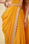 Shop_Shyam Narayan Prasad_Yellow Brocade Embroidery Zardozi Scallop Bordered Saree With Blouse  _Online_at_Aza_Fashions