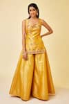 Shyam Narayan Prasad_Yellow Brocade Woven Floral Sweetheart Sleeveless Kurta Sharara Set  _Online_at_Aza_Fashions