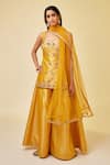 Shop_Shyam Narayan Prasad_Yellow Brocade Woven Floral Sweetheart Sleeveless Kurta Sharara Set  _Online_at_Aza_Fashions