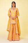 Shyam Narayan Prasad_Orange Chanderi Silk Embroidery, Gota Patti Round Neck Floral Kurta Set _Online_at_Aza_Fashions