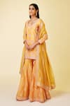 Buy_Shyam Narayan Prasad_Orange Chanderi Silk Embroidery, Gota Patti Round Neck Floral Kurta Set _Online_at_Aza_Fashions