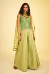 Shyam Narayan Prasad_Green Brocade, Net Zari, Embroidery V-neck Floral Woven Top Sharara Set _Online_at_Aza_Fashions