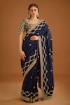Shyam Narayan Prasad_Blue Dupion Silk Zardozi Work Saree With Brocade Blouse_Online_at_Aza_Fashions