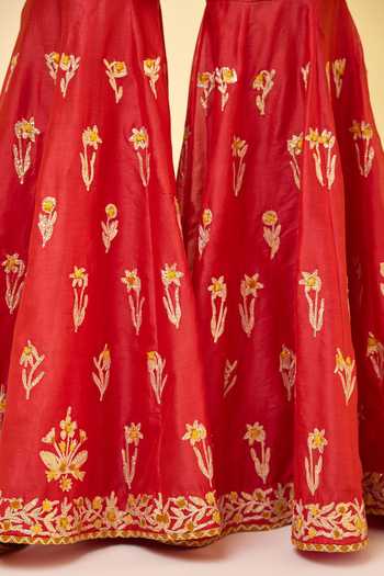 Shyam Narayan Prasad_Orange Chanderi Silk Embroidery, Gota Patti Open Neck Angrakha And Sharara Set _Online_at_Aza_Fashions