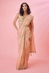 Buy_Shyam Narayan Prasad_Pink Brocade Embroidery Zardozi Sweetheart Sequin Saree With Blouse  _Online_at_Aza_Fashions