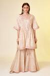 Shyam Narayan Prasad_White Chanderi Silk Embroidery Gota Open Angrakha Set _Online_at_Aza_Fashions