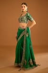 Shop_Shyam Narayan Prasad_Green Silk Floral Zardozi Work Saree With Brocade Blouse_Online_at_Aza_Fashions