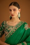 Buy_Shyam Narayan Prasad_Green Silk Floral Zardozi Work Saree With Brocade Blouse_Online_at_Aza_Fashions