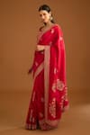 Shyam Narayan Prasad_Red Silk Floral Zardozi Work Saree With Blouse_Online_at_Aza_Fashions