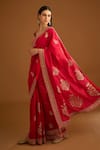 Shop_Shyam Narayan Prasad_Red Silk Floral Zardozi Work Saree With Blouse_Online_at_Aza_Fashions