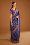 Shyam Narayan Prasad_Blue Silk Brocade Chanderi Gold Jacquard Saree With Blouse_Online_at_Aza_Fashions
