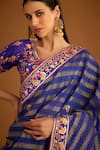 Shop_Shyam Narayan Prasad_Blue Silk Brocade Chanderi Gold Jacquard Saree With Blouse_Online_at_Aza_Fashions