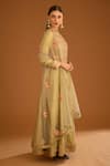 Shyam Narayan Prasad_Beige Modal Satin Floral Gota Work And Striped Anarkali Set_Online_at_Aza_Fashions