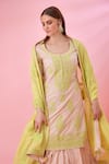 Shyam Narayan Prasad_Green Modal Satin Floral Patchwork Kurta Lehenga Set_at_Aza_Fashions