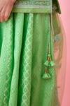 Shop_Shyam Narayan Prasad_Green Modal Satin Floral Patchwork Short Kurta Lehenga Set_Online_at_Aza_Fashions