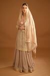 Shyam Narayan Prasad_Peach Chanderi, Georgette Lace, Embroidery, Thread And Work Kurta Sharara Set _at_Aza_Fashions