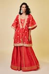 Shyam Narayan Prasad_Red Chanderi Silk Embroidered Gota V Thread And Work Kurta Skirt Set  _Online_at_Aza_Fashions