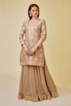 Shyam Narayan Prasad_Beige Chanderi Silk And Georgette Floral Thread & Work Kurta Skirt Set  _Online_at_Aza_Fashions