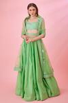 Shyam Narayan Prasad_Green Modal Satin Chanderi Jacquard Geometric Pattern Lehenga Set_Online_at_Aza_Fashions