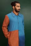 Artless_Multi Color Cotton Jacquard Plain Sky And Ocean Spread Collar Coat _Online_at_Aza_Fashions