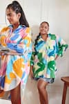 Shop_Sorbae_Multi Color Cotton Satin Printed Camo Collared Neck Oversized Shirt_Online_at_Aza_Fashions