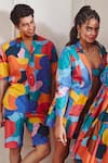 Shop_Sorbae_Multi Color Cotton Satin Printed Camo Jace Shirt And Shorts Set _Online_at_Aza_Fashions