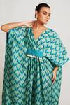 Buy_Sorbae_Green Silk Printed Kaftan Gown_Online_at_Aza_Fashions