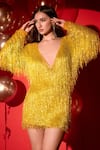 Shop_Asra_Yellow Four Way Stretch Net Embroidered Beaded Tassels Full Sleeved Dress_Online_at_Aza_Fashions
