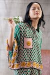 Soup By Sougat Paul_Green Crepe Embroidery Collared Taahira Checkered Print Top And Pant Set _Online_at_Aza_Fashions