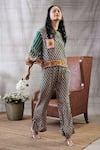 Buy_Soup By Sougat Paul_Green Crepe Embroidery Collared Taahira Checkered Print Top And Pant Set _Online_at_Aza_Fashions