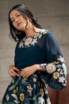Buy_Soup by Sougat Paul_Blue Malaysian Silk Printed Floral Guldista Embroidered Top And Flared Pant Set _Online_at_Aza_Fashions