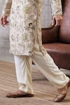 Buy_Soup By Sougat Paul_Beige Brocade, Silk Embroidery, Sequins Mehr Botanical Print Kurta Set _Online_at_Aza_Fashions