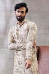 Shop_Soup By Sougat Paul_Beige Brocade, Silk Embroidery, Sequins Mehr Botanical Print Kurta Set _Online_at_Aza_Fashions